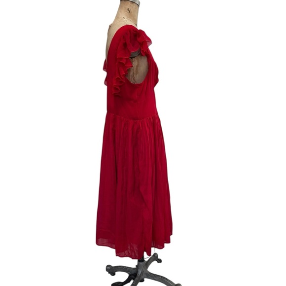 Eshakti Elegant Red Midi Dress With Ruffles Pleats and Bow Detail Size XL - Picture 4 of 9